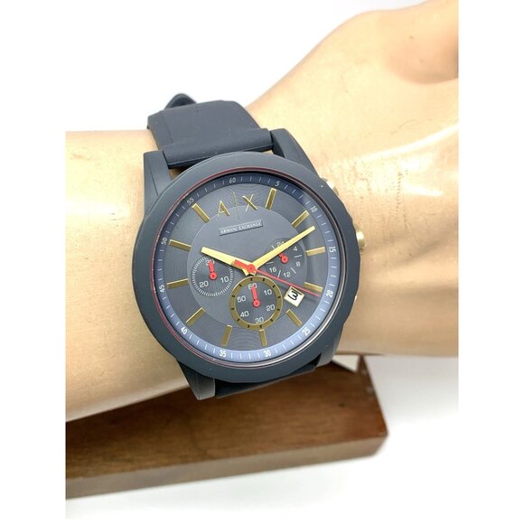 Armani Exchange Men's Watch AX1335 Quartz Chronograph Blue Dial Rubber Band 44mm - Picture 10 of 13